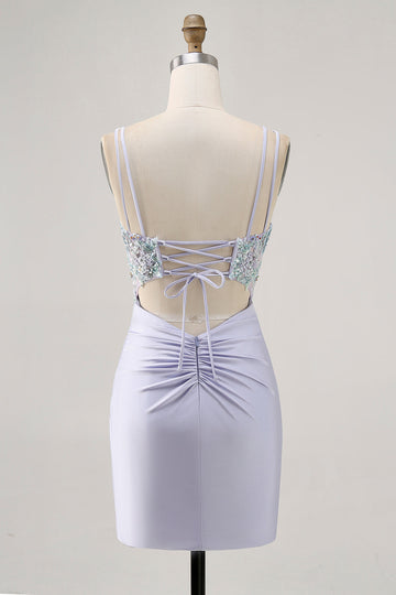 Corset Lavender Bodycon Sequin Cocktail Dress